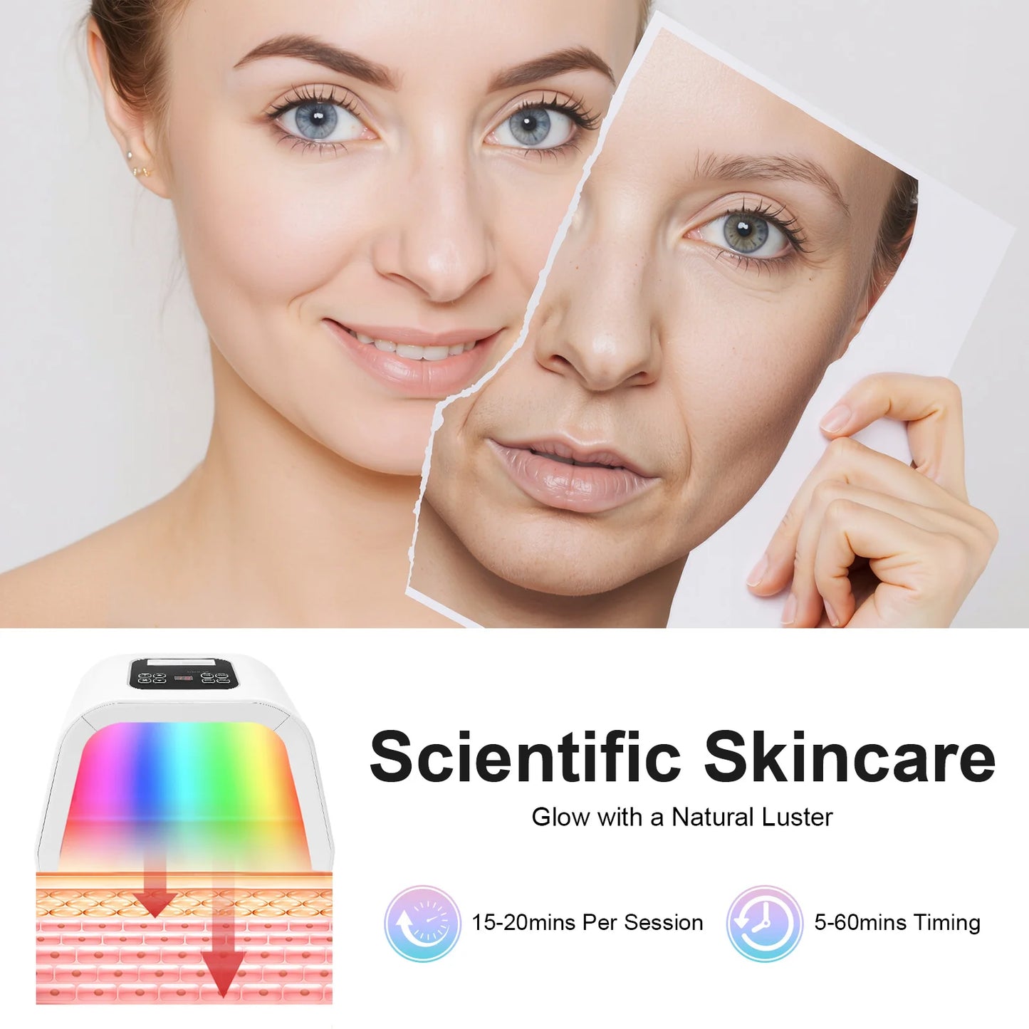 7 Colors PDT Photon Light Therapy LED Face Mask, 287 LEDs Skin Care Light Machine Facial Rejuvenation Salon Spa Beauty Equipment SkynGlowUp