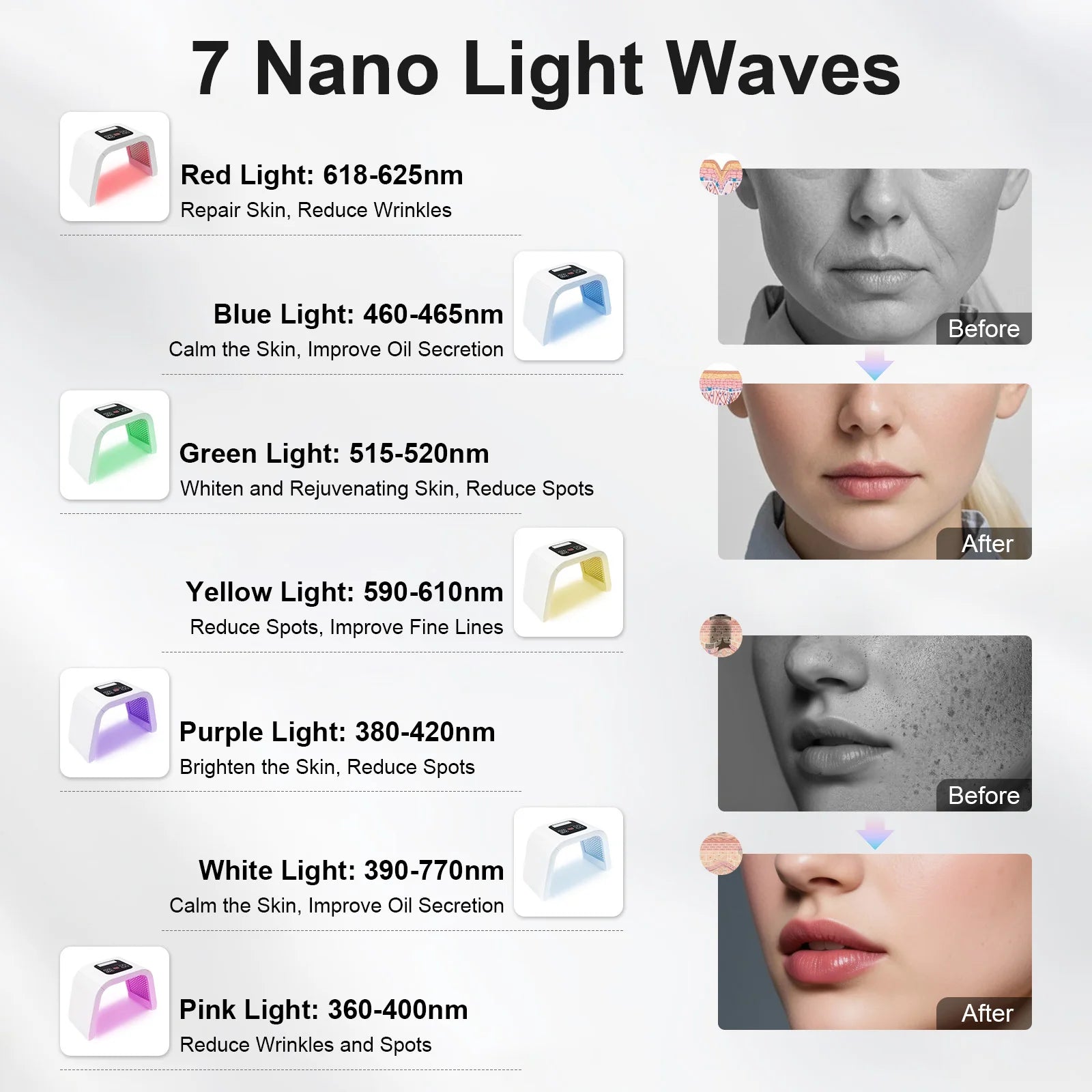 7 Colors PDT Photon Light Therapy LED Face Mask, 287 LEDs Skin Care Light Machine Facial Rejuvenation Salon Spa Beauty Equipment SkynGlowUp